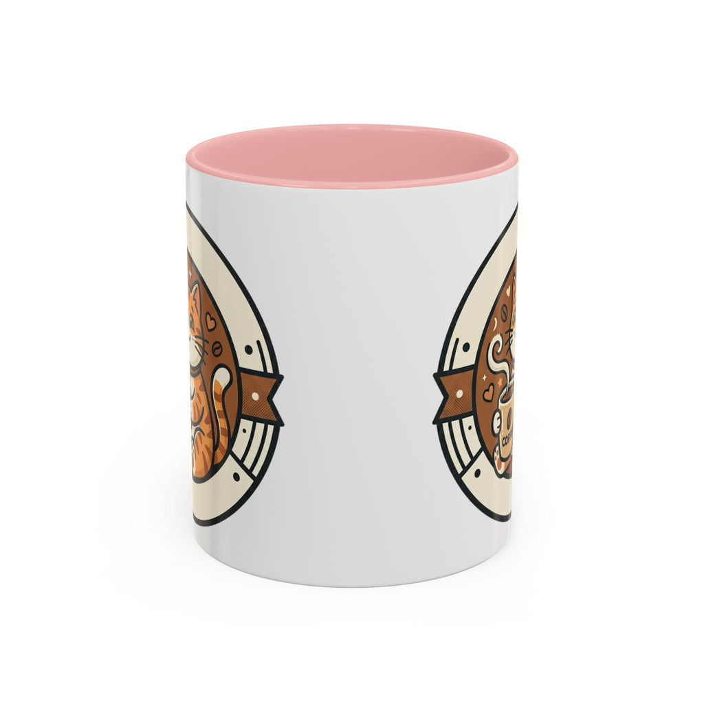Cat Coffee Mug — Cute Orange Kitty Holding ‘Coffee’ Accent Ceramic Mug (11/15 oz)