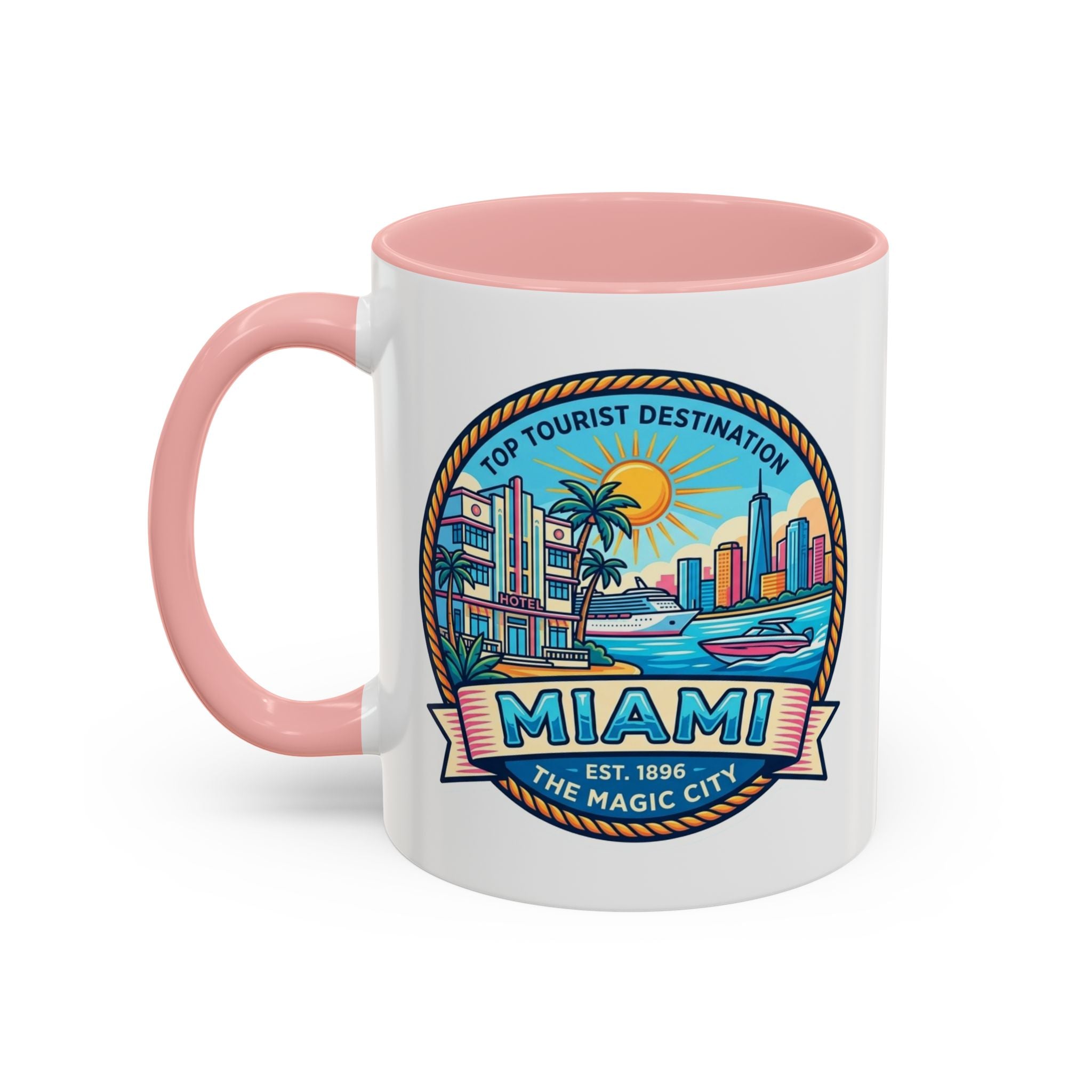 Miami Vintage Travel Accent Coffee Mug – 'Miami' Scenic Beach & Skyline Design (11/15oz)