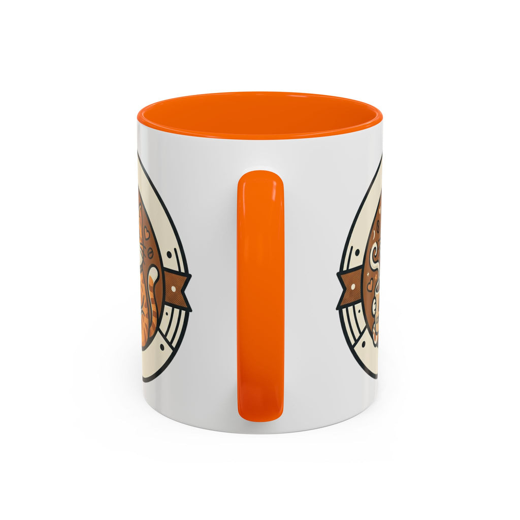 Cat Coffee Mug — Cute Orange Kitty Holding ‘Coffee’ Accent Ceramic Mug (11/15 oz)