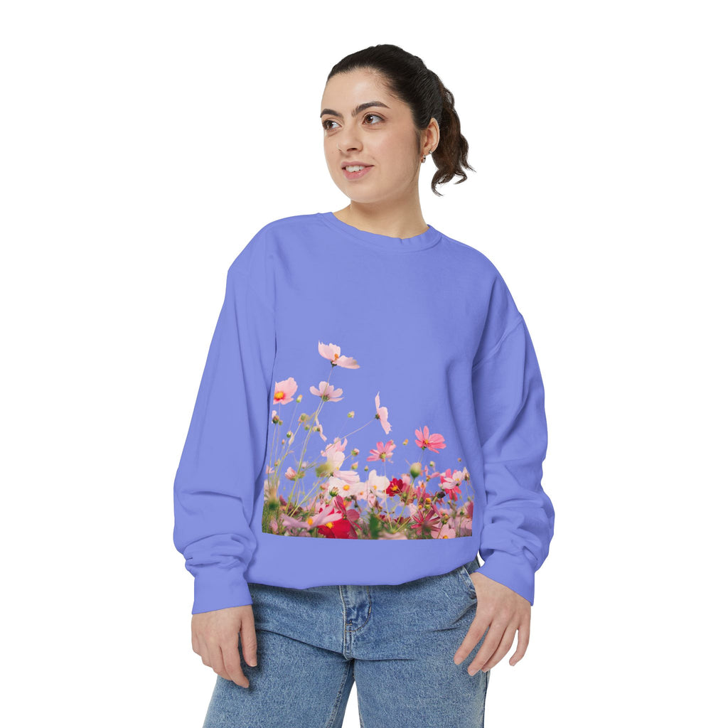 Floral Meadow Sweatshirt — Pink Cosmos Garden Crewneck