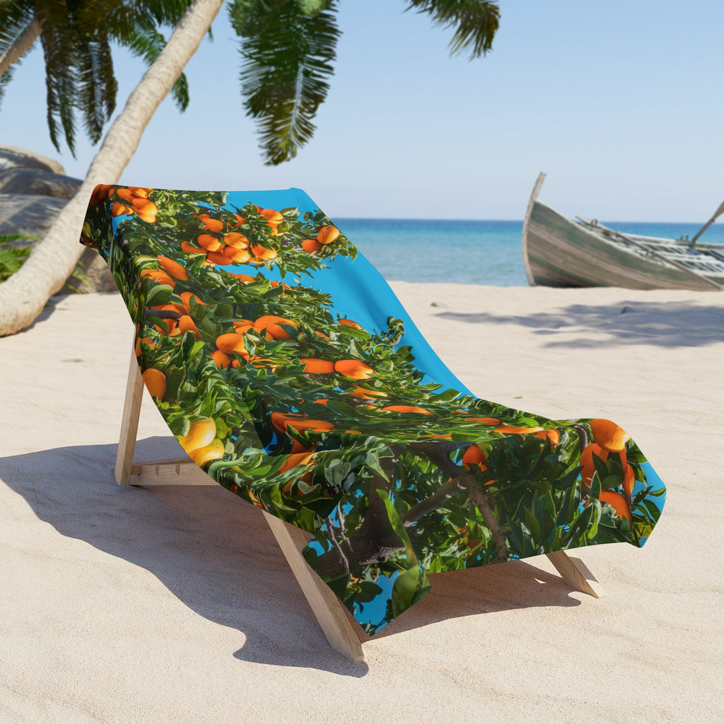 Orange Grove Beach Towel — Vibrant Citrus Tree Print