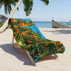 Orange Grove Beach Towel — Vibrant Citrus Tree Print