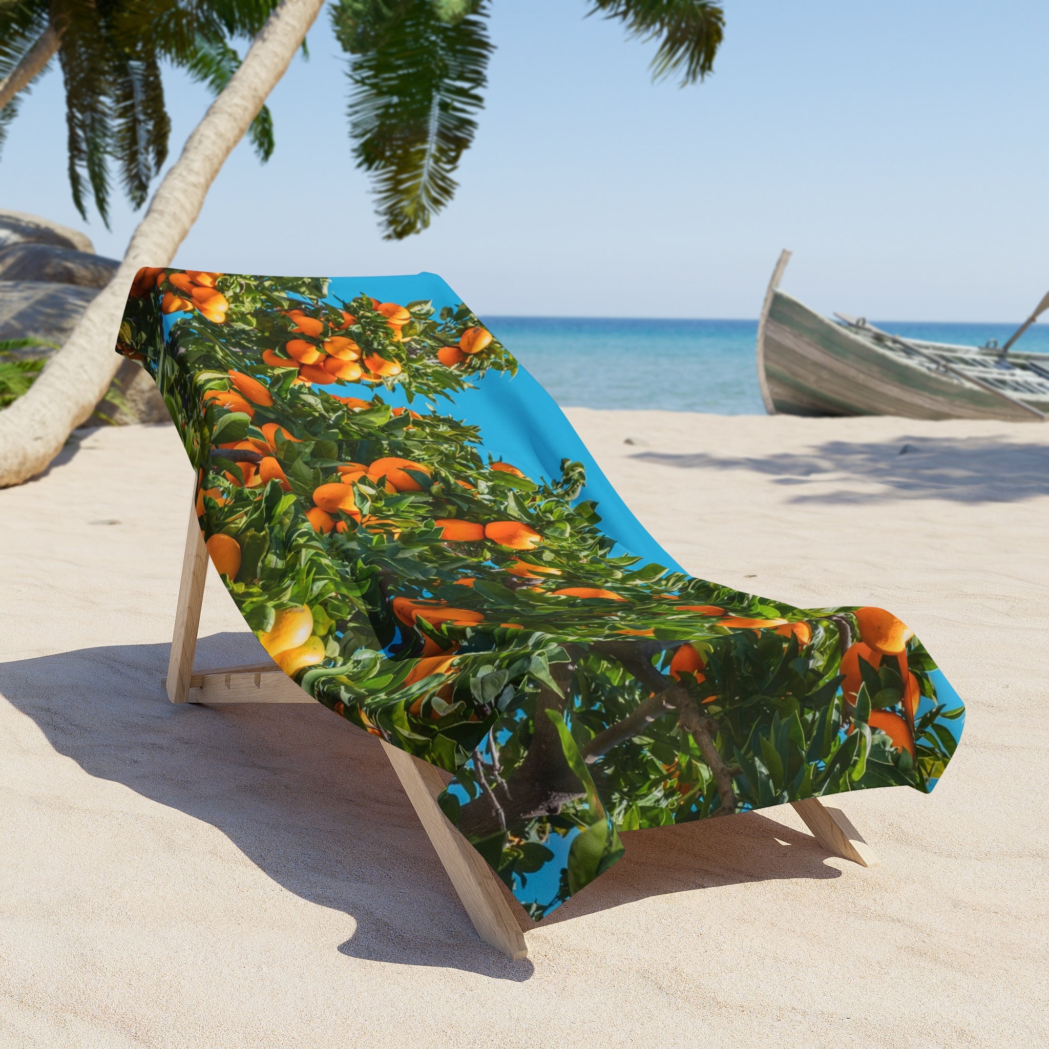 Orange Grove Beach Towel — Vibrant Citrus Tree Print