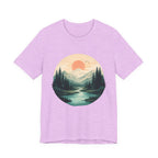 Sunset Mountain Landscape T-Shirt — Scenic Forest River Graphic Tee