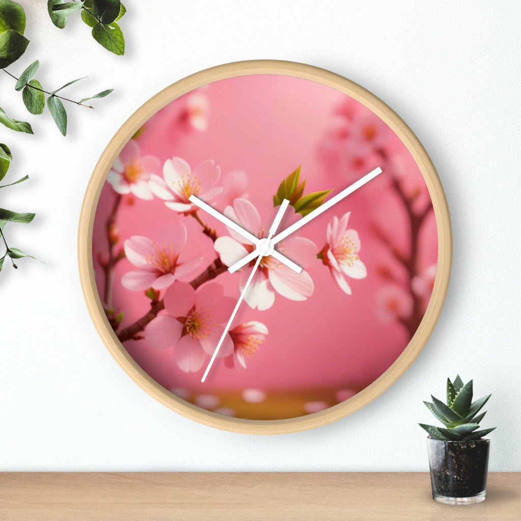 Cherry Blossom Wall Clock — Pink Floral Decorative Clock for Home & Spring Gifts