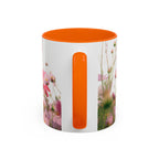 Floral Cosmos Accent Coffee Mug — Pink Wildflower Tea & Coffee Cup (11/15oz)