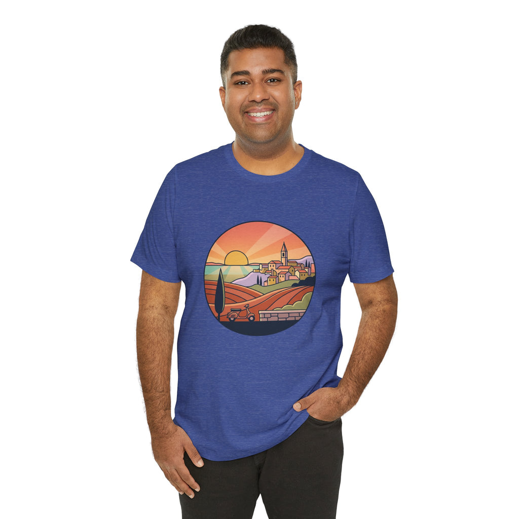 Sunset Tuscan Landscape T-Shirt — Vintage Italian Countryside Graphic Tee