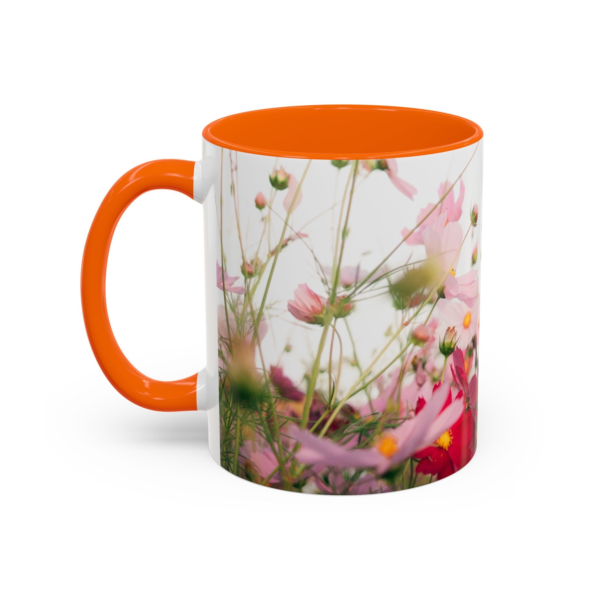 Floral Cosmos Accent Coffee Mug — Pink Wildflower Tea & Coffee Cup (11/15oz)