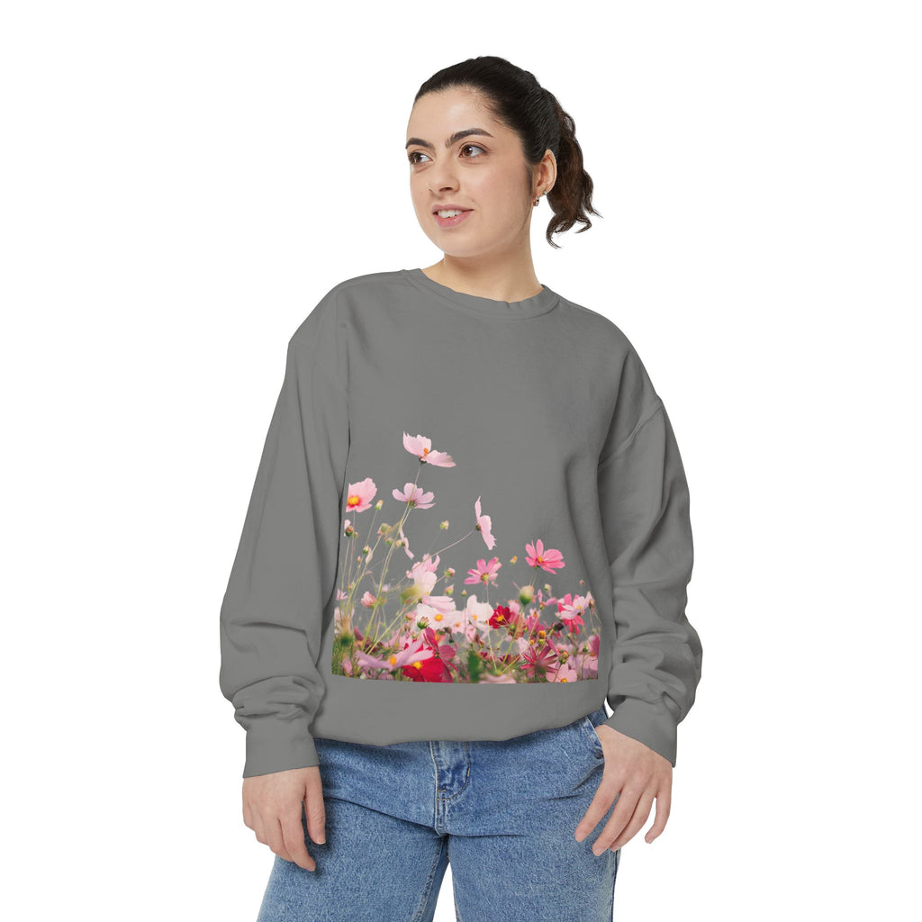 Floral Meadow Sweatshirt — Pink Cosmos Garden Crewneck