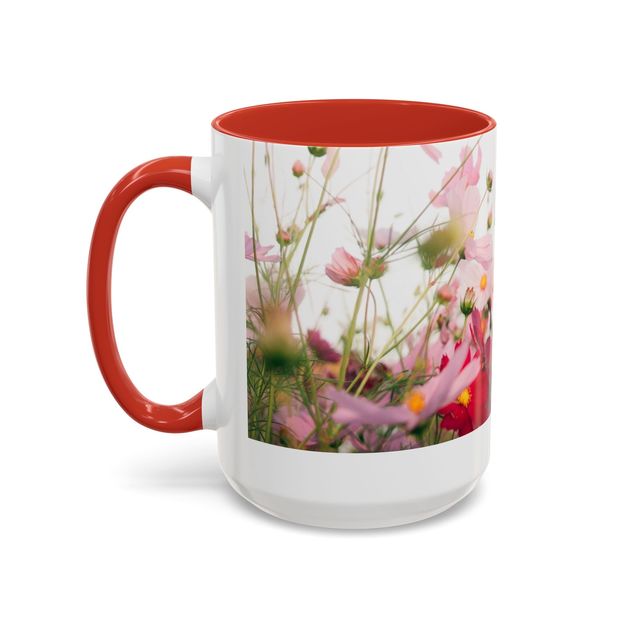 Floral Cosmos Accent Coffee Mug — Pink Wildflower Tea & Coffee Cup (11/15oz)