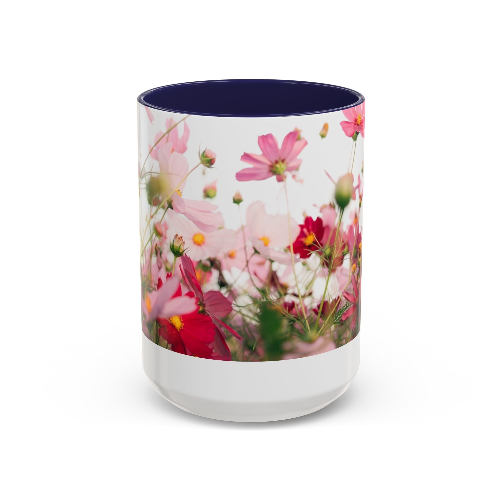 Floral Cosmos Accent Coffee Mug — Pink Wildflower Tea & Coffee Cup (11/15oz)