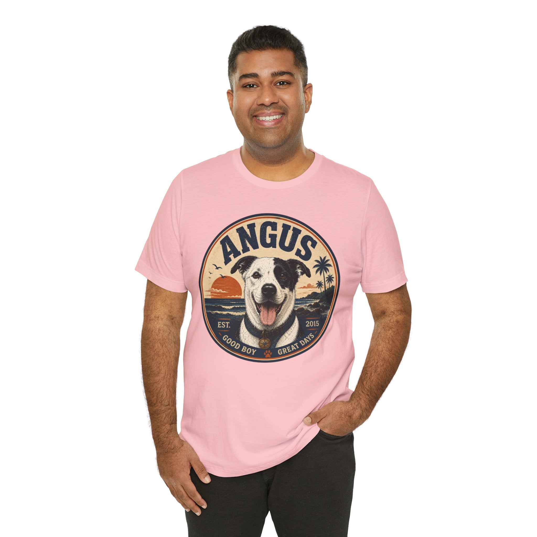 Angus Dog Tee — Retro Beach Portrait T-Shirt