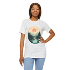 Sunset Mountain Landscape T-Shirt — Scenic Forest River Graphic Tee