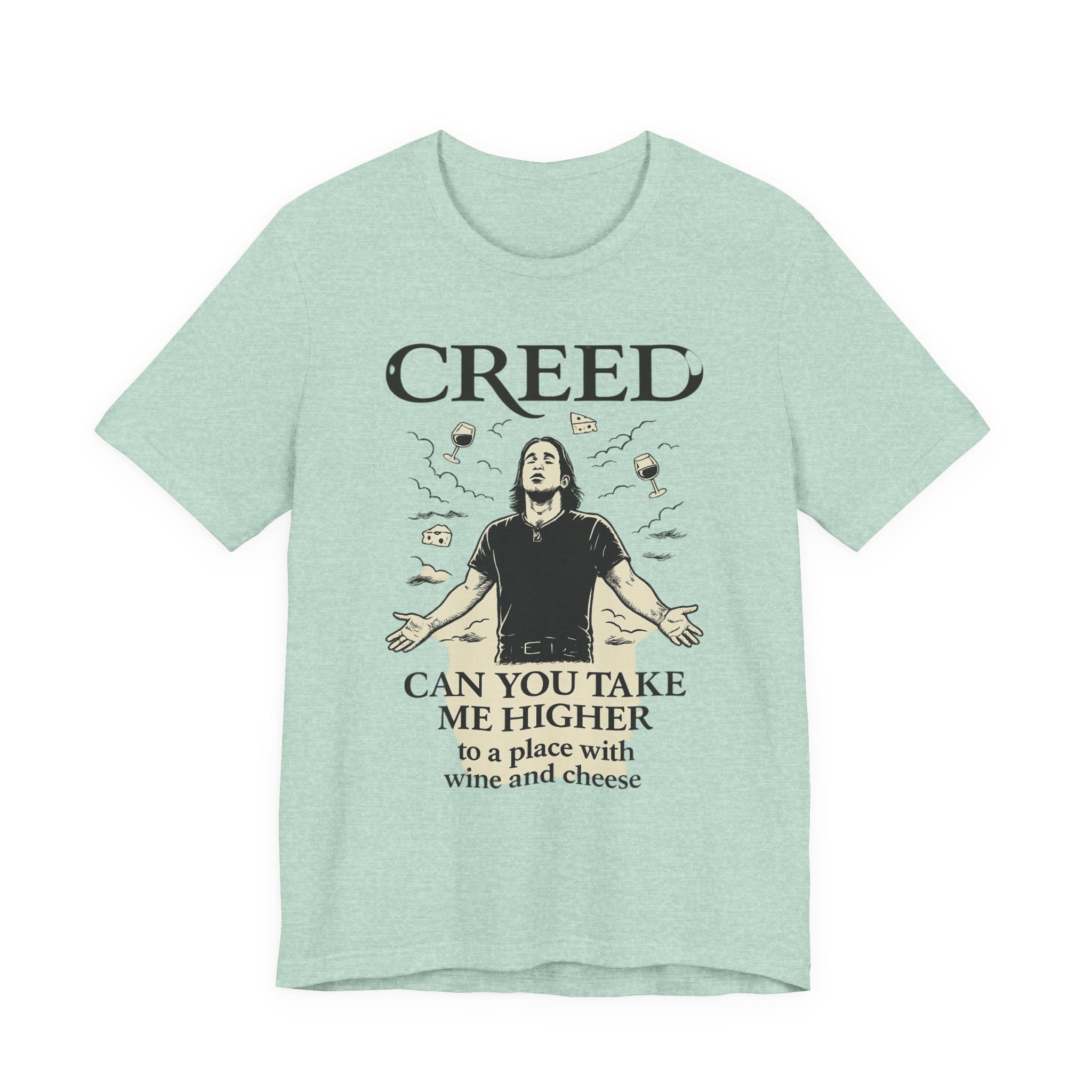 Creed-Inspired Unisex Jersey Tee - Wine & Cheese Lover's Shirt, Casual Daywear, Gift for Friends, Music Merch, Funny Tee