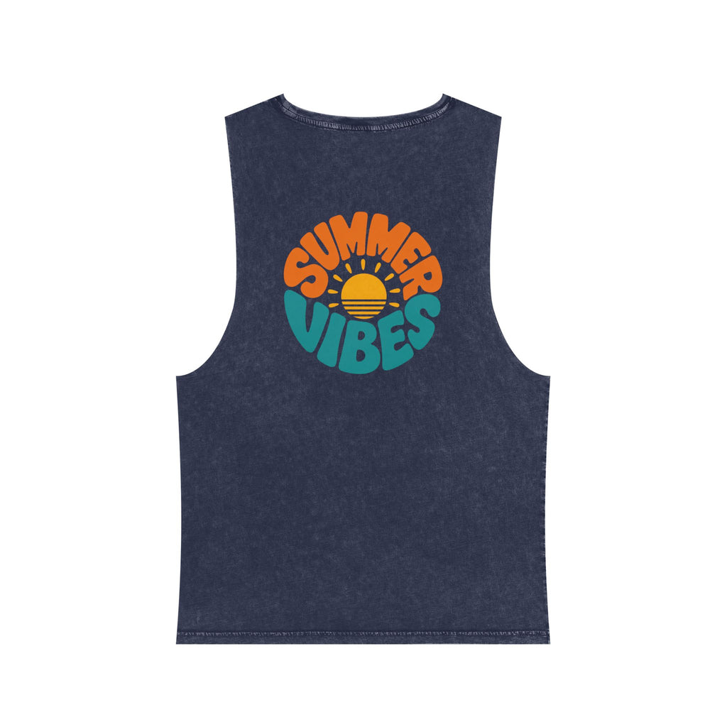 Summer Vibes Stonewash Tank Top — Retro Sunset Graphic Tank
