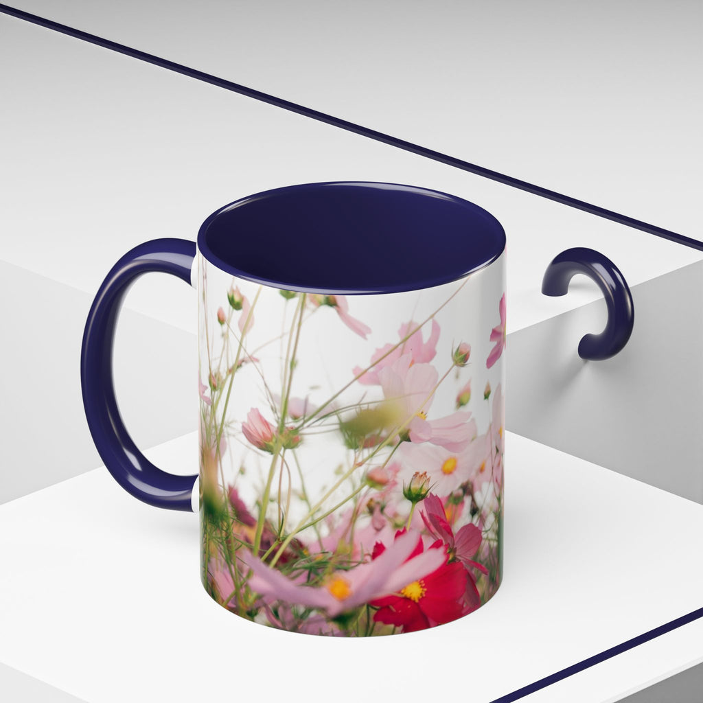 Floral Cosmos Accent Coffee Mug — Pink Wildflower Tea & Coffee Cup (11/15oz)
