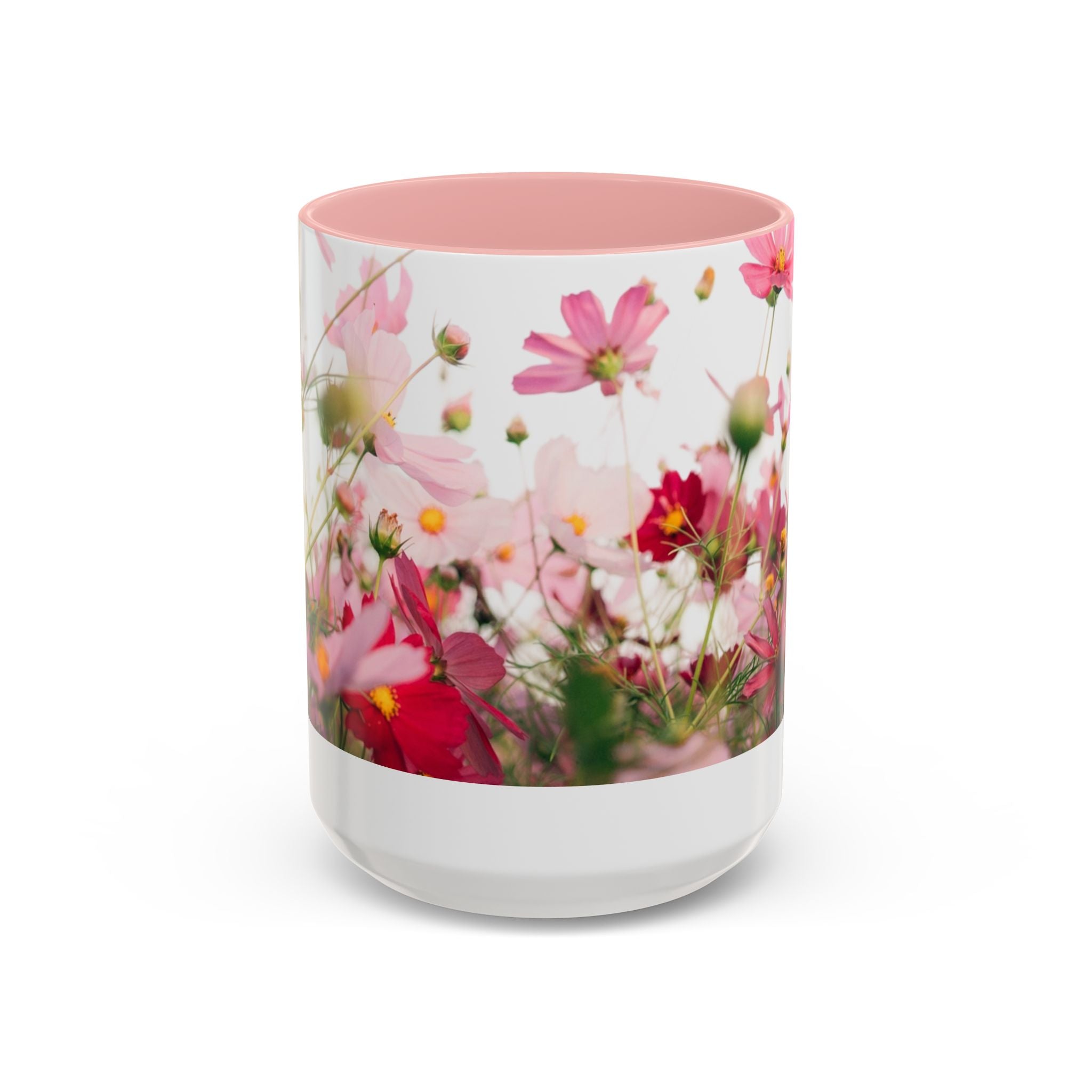Floral Cosmos Accent Coffee Mug — Pink Wildflower Tea & Coffee Cup (11/15oz)