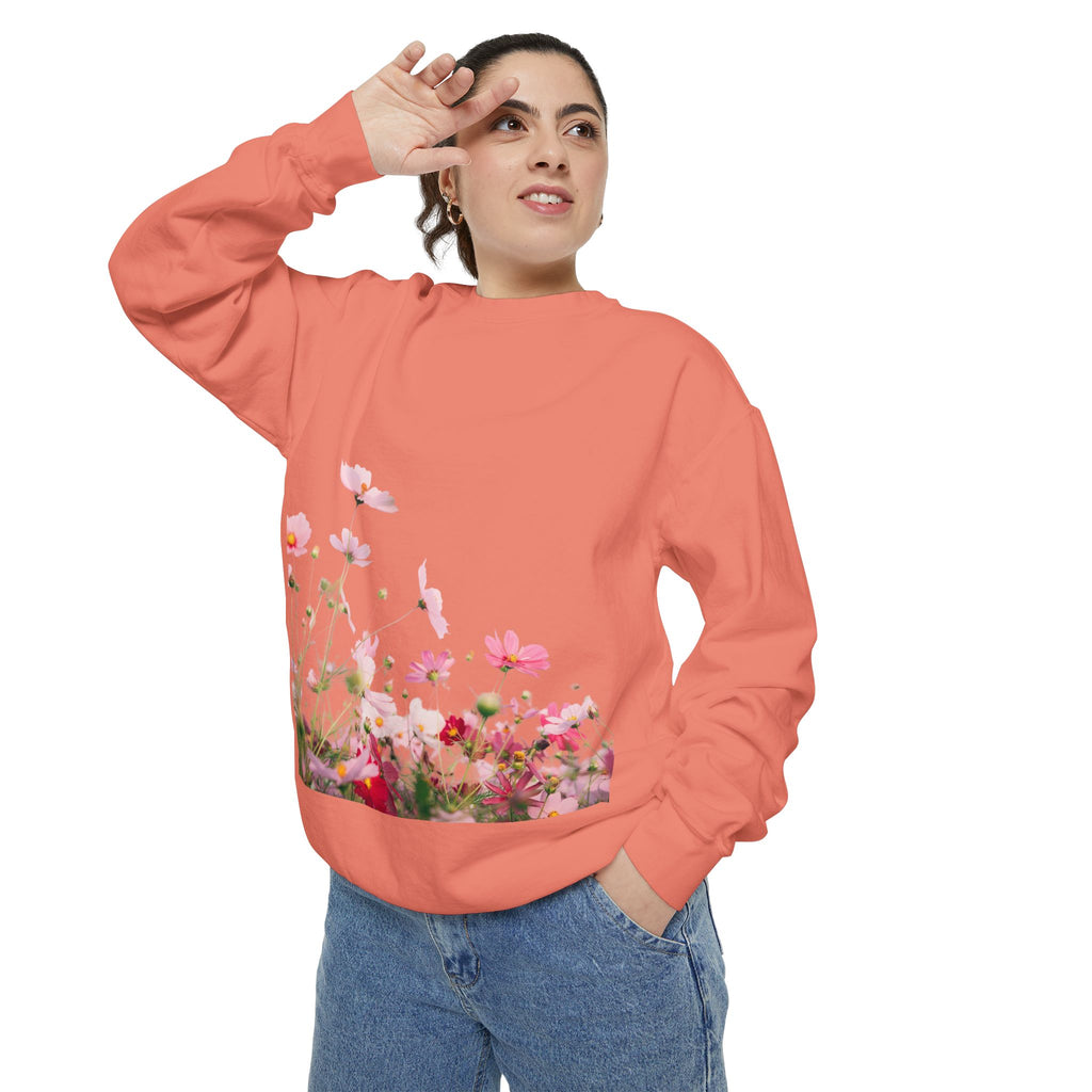 Floral Meadow Sweatshirt — Pink Cosmos Garden Crewneck