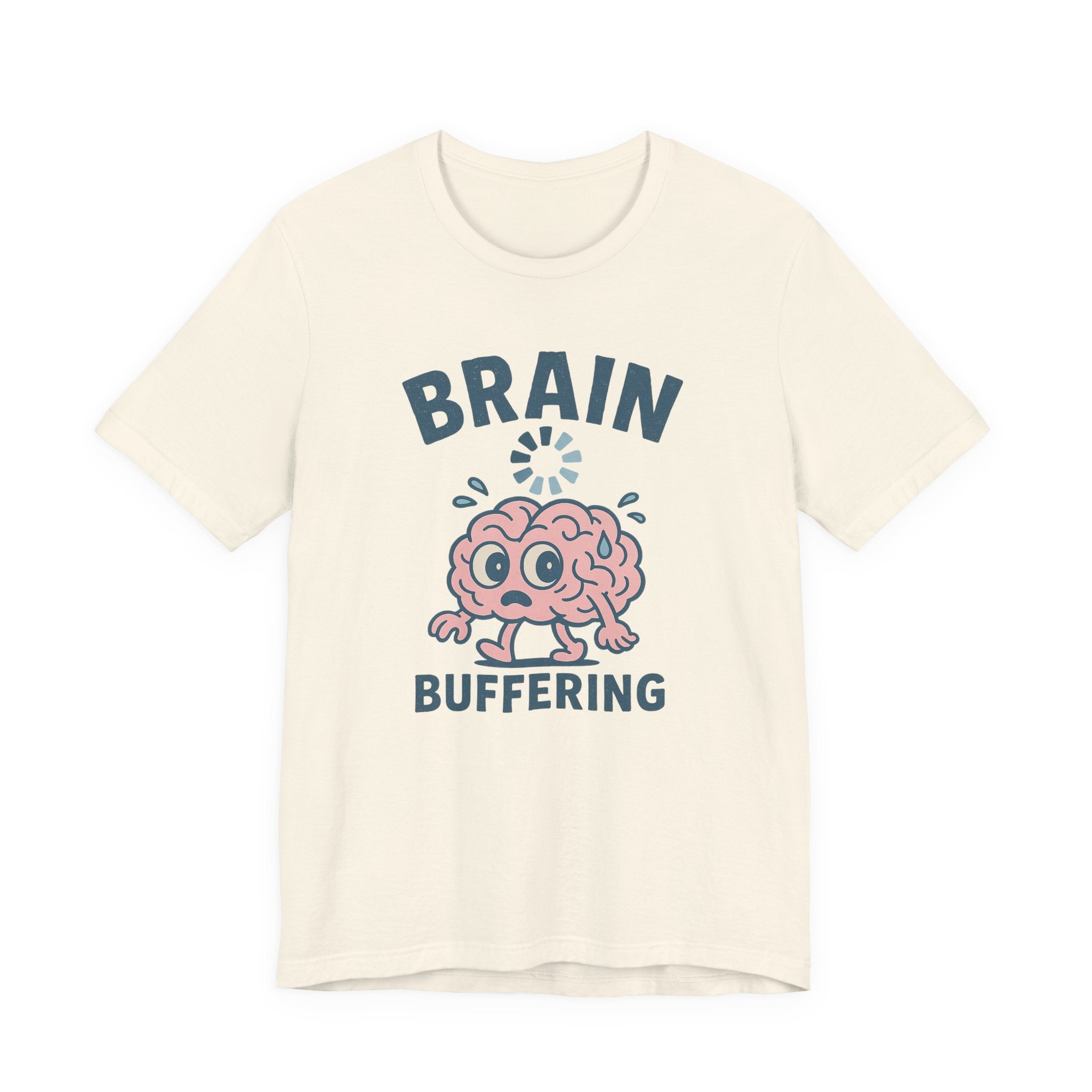 Brain Buffering T‑Shirt — Cute Cartoon Brain Graphic Tee for Neuro Humor