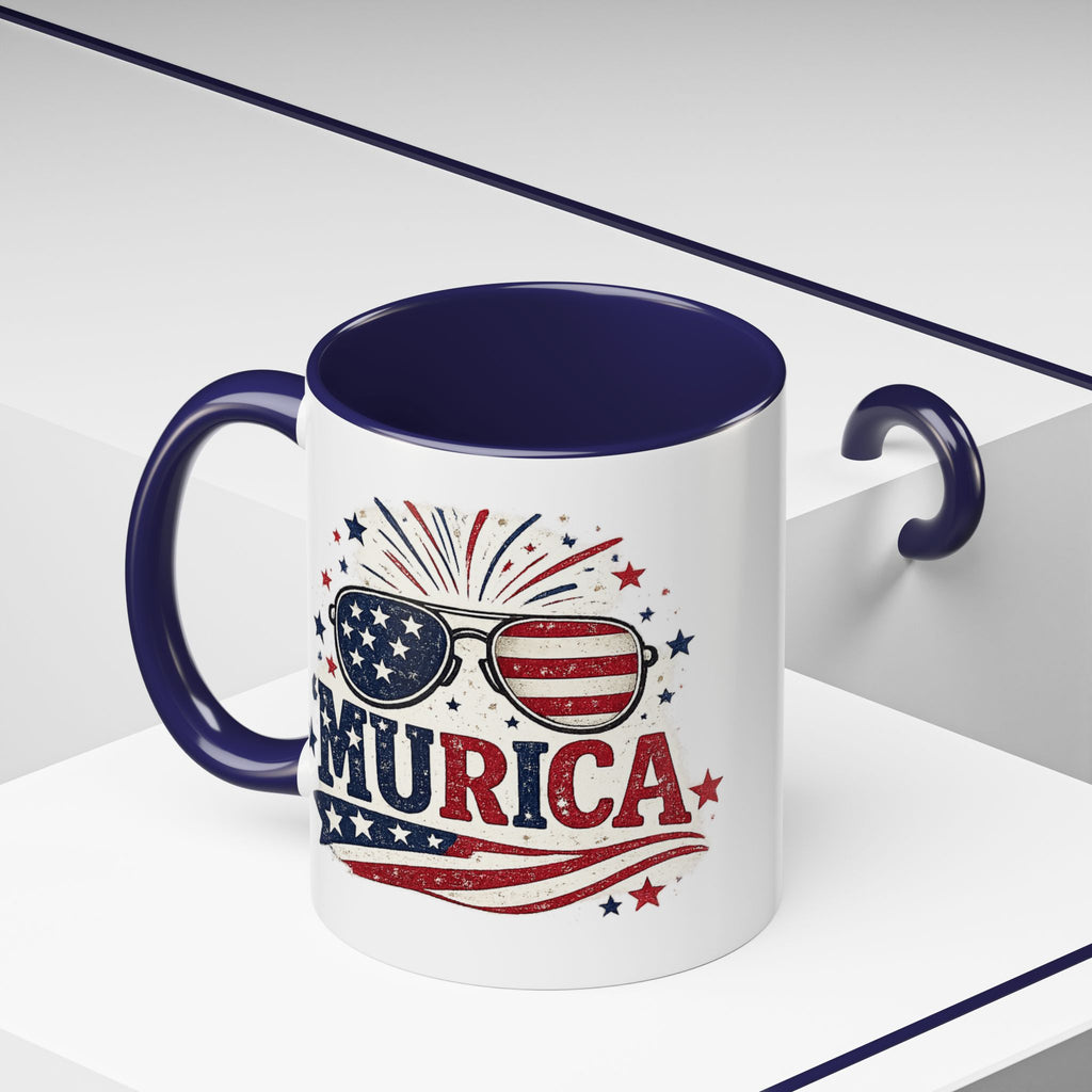 America Flag Accent Coffee Mug - Patriotic 11/15oz Tea Cup