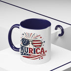 America Flag Accent Coffee Mug - Patriotic 11/15oz Tea Cup