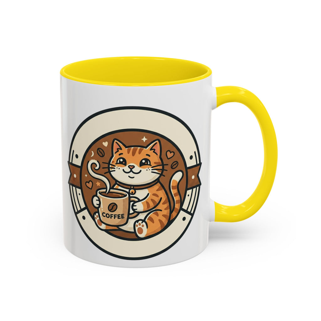Cat Coffee Mug — Cute Orange Kitty Holding ‘Coffee’ Accent Ceramic Mug (11/15 oz)