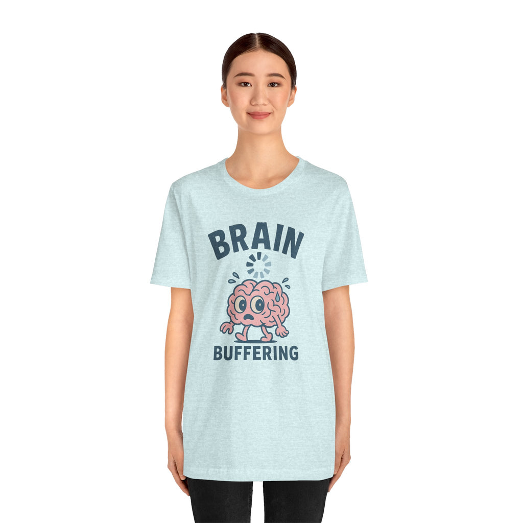 Brain Buffering T‑Shirt — Cute Cartoon Brain Graphic Tee for Neuro Humor