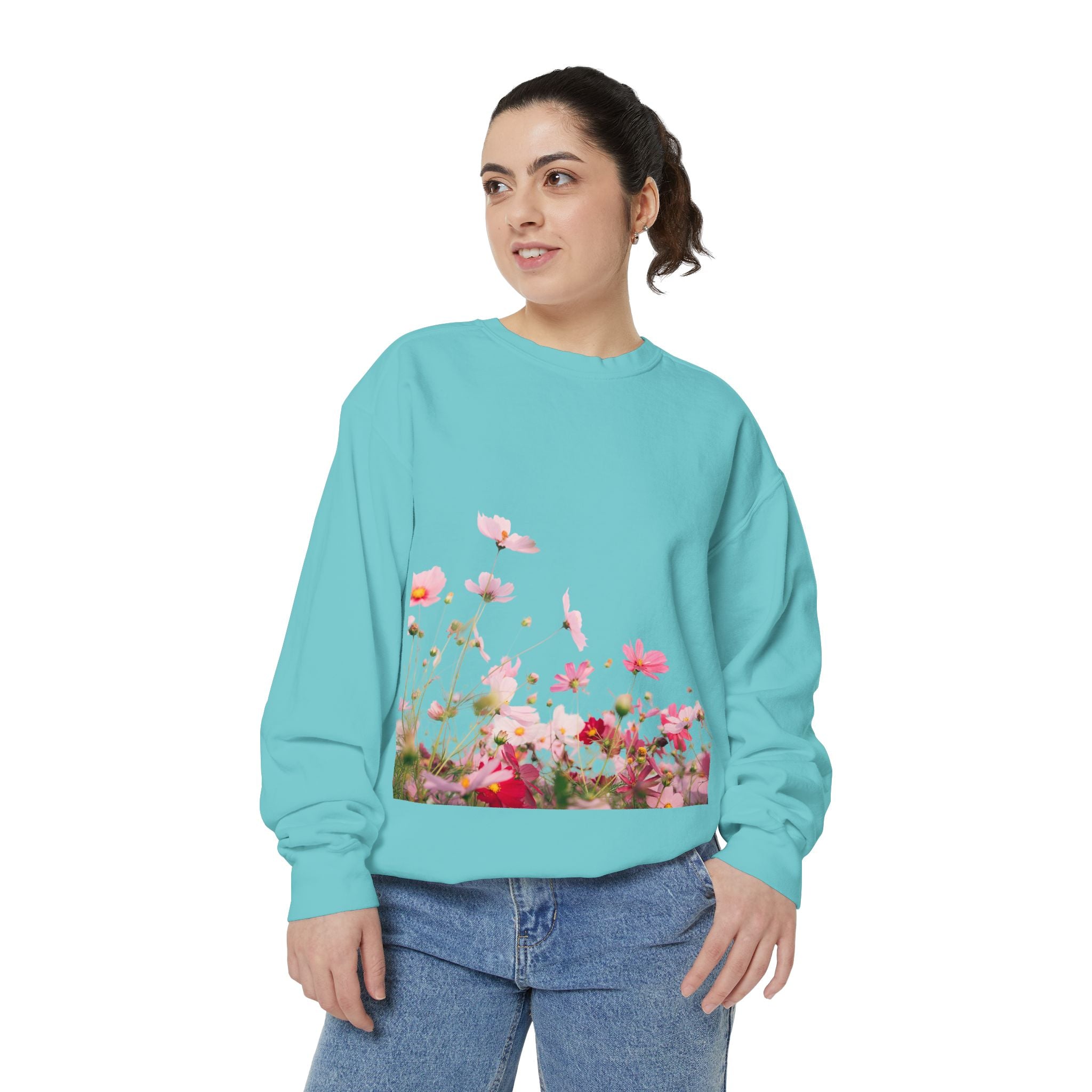 Floral Meadow Sweatshirt — Pink Cosmos Garden Crewneck