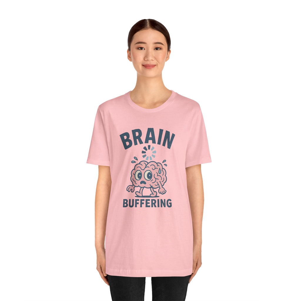 Brain Buffering T‑Shirt — Cute Cartoon Brain Graphic Tee for Neuro Humor
