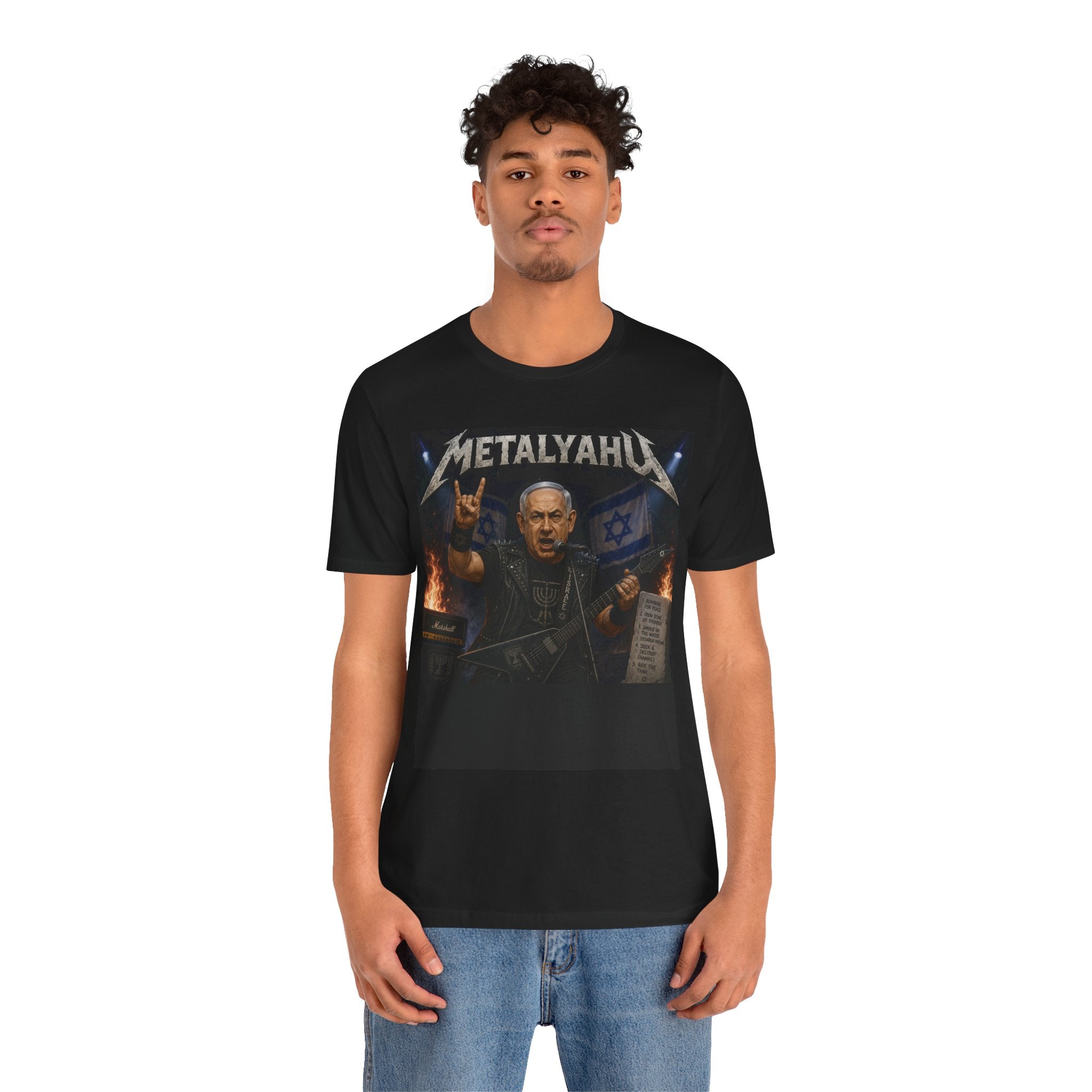 Metal Band Graphic Tee — "Metalyahu" Heavy Metal Israel Guitar Design