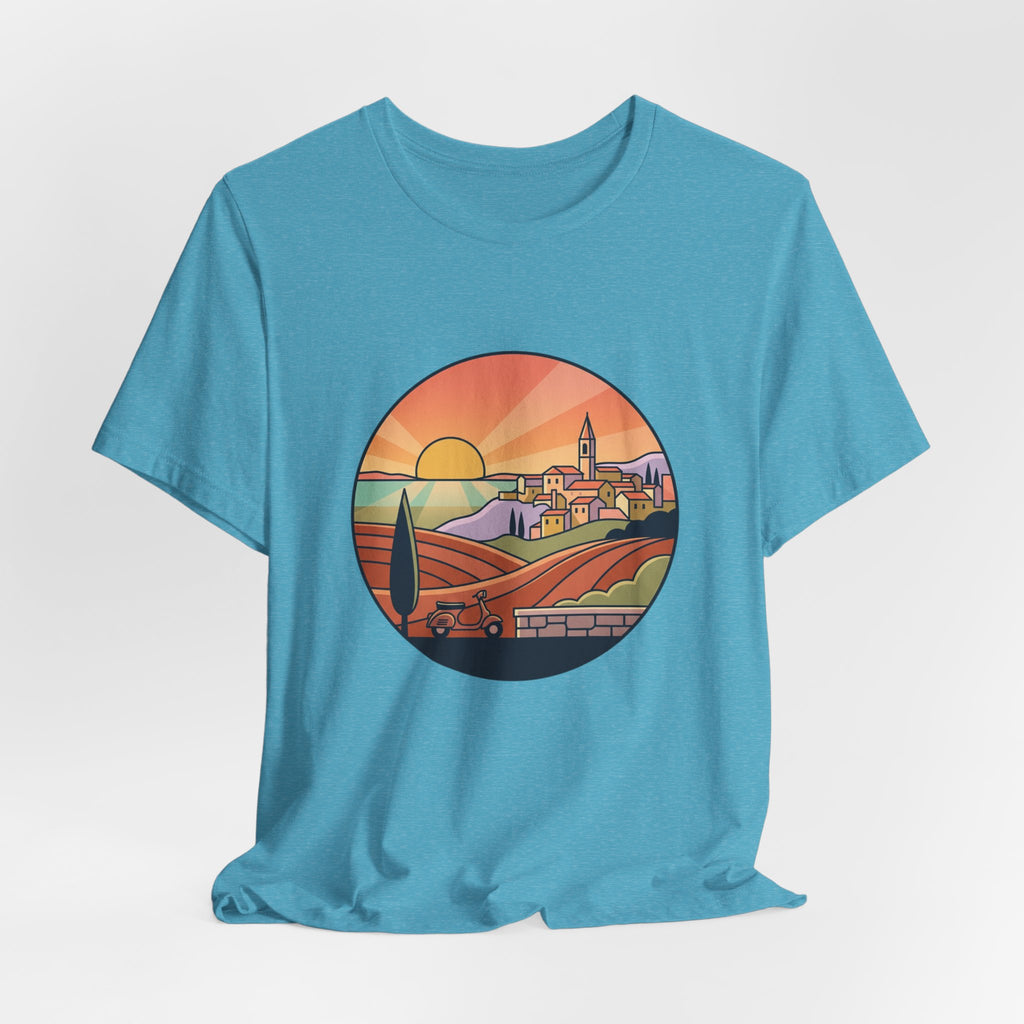 Sunset Tuscan Landscape T-Shirt — Vintage Italian Countryside Graphic Tee