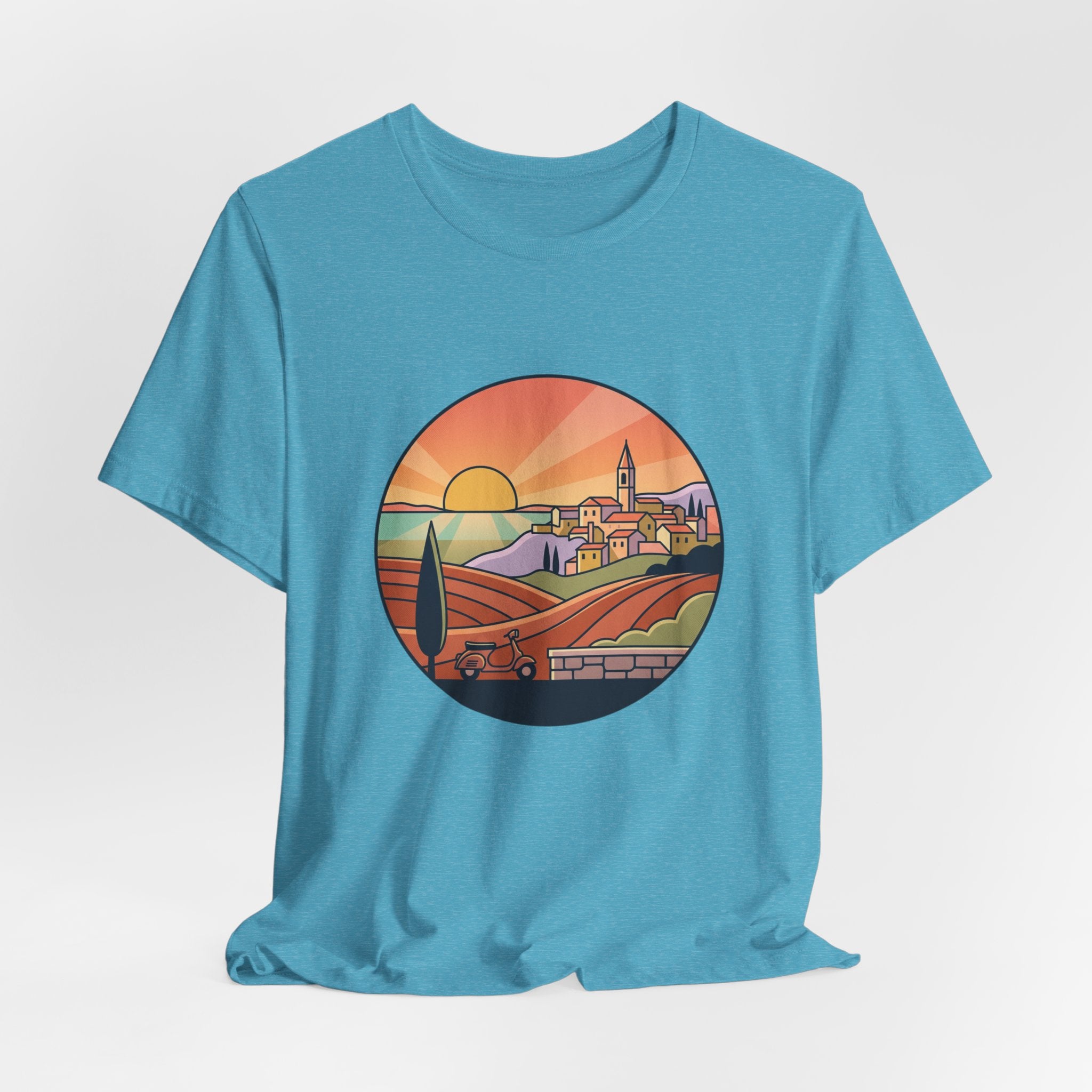 Sunset Tuscan Landscape T-Shirt — Vintage Italian Countryside Graphic Tee