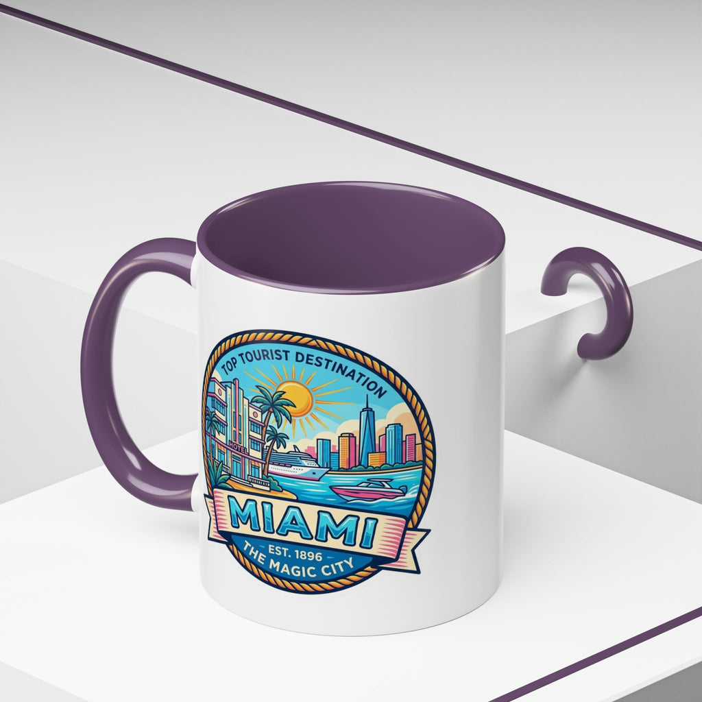 Miami Vintage Travel Accent Coffee Mug – 'Miami' Scenic Beach & Skyline Design (11/15oz)