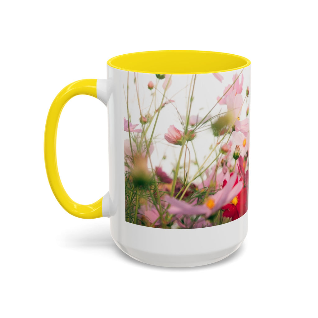 Floral Cosmos Accent Coffee Mug — Pink Wildflower Tea & Coffee Cup (11/15oz)