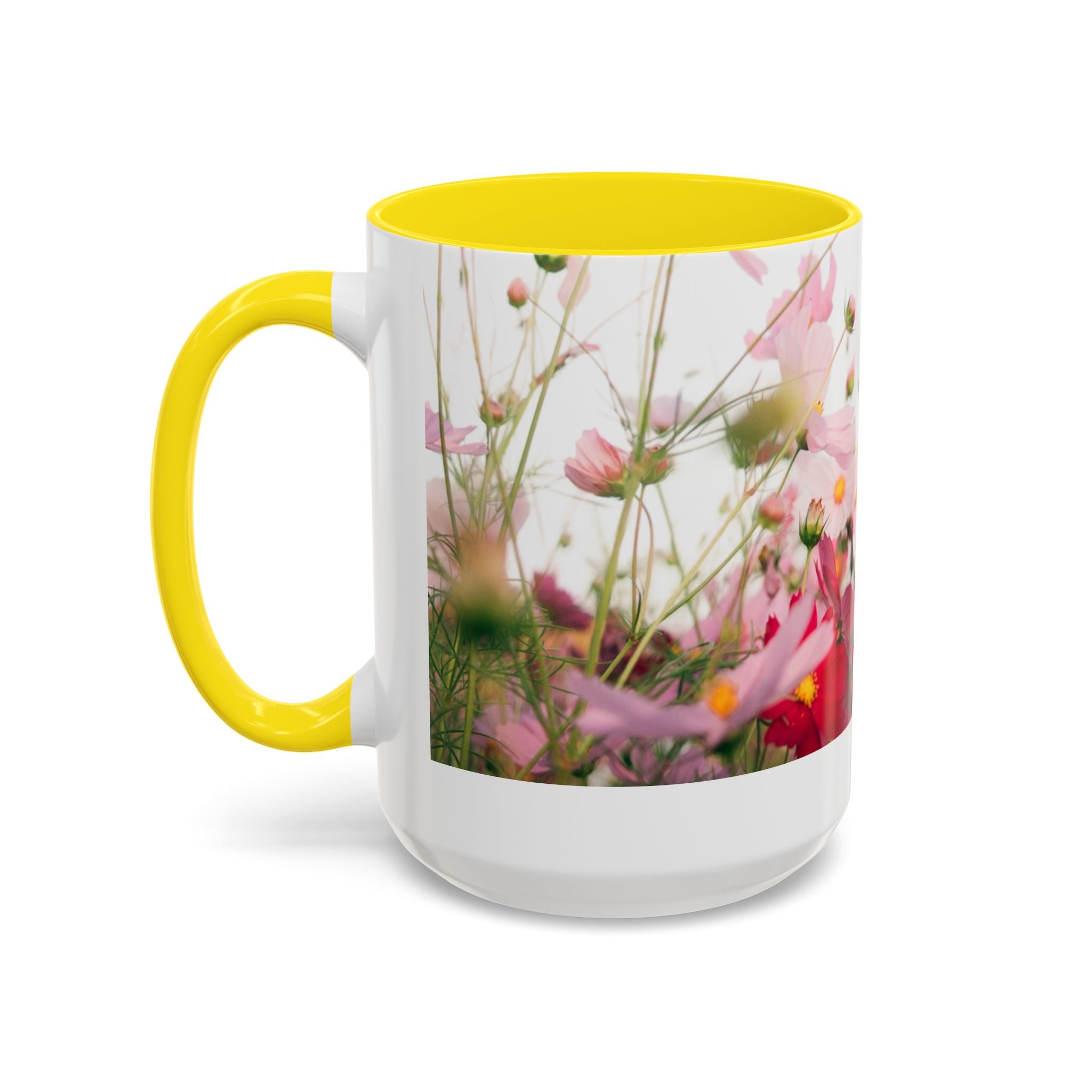 Floral Cosmos Accent Coffee Mug — Pink Wildflower Tea & Coffee Cup (11/15oz)