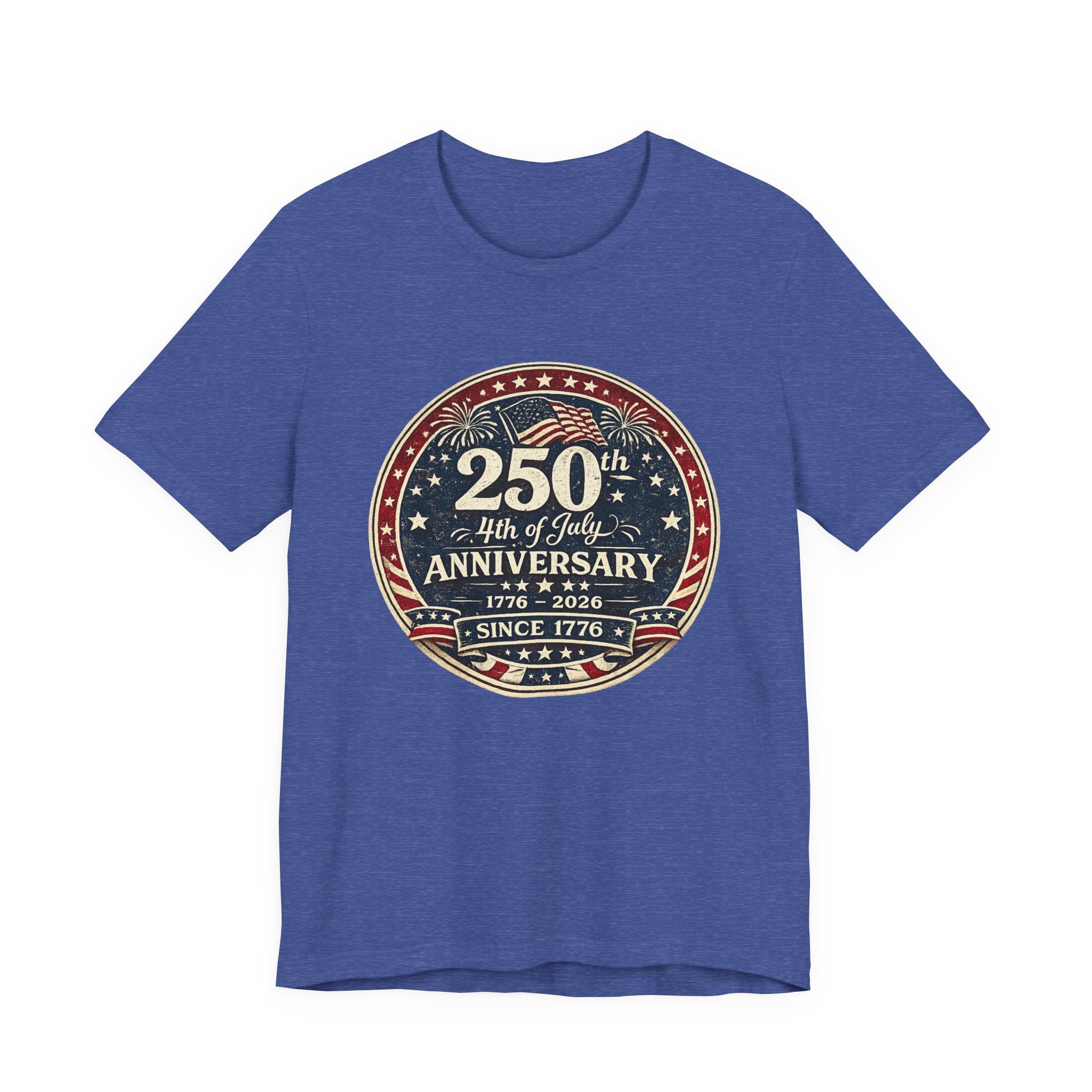 4th of July 250th Anniversary T-Shirt – Vintage American Flag Emblem (1776–2026)