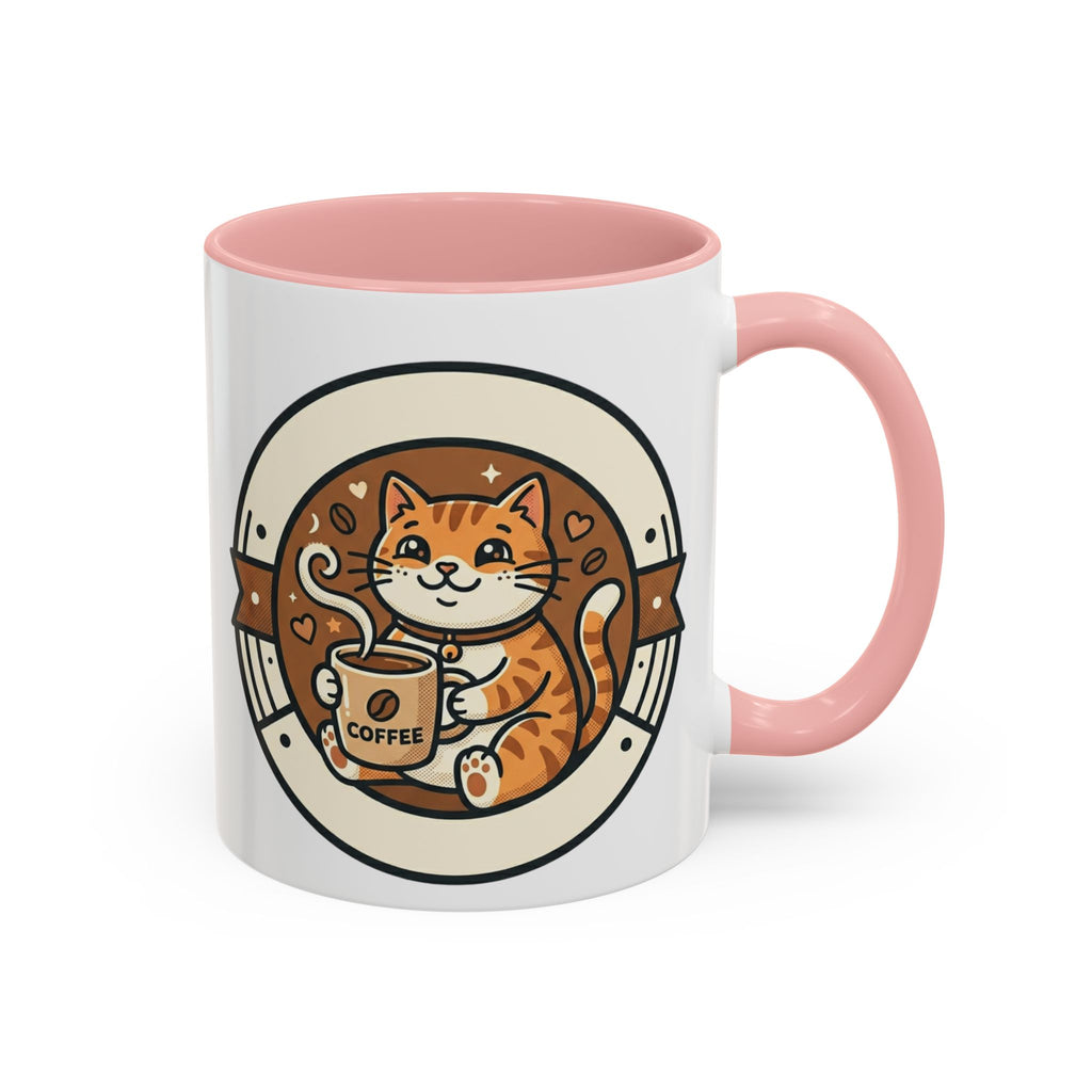 Cat Coffee Mug — Cute Orange Kitty Holding ‘Coffee’ Accent Ceramic Mug (11/15 oz)