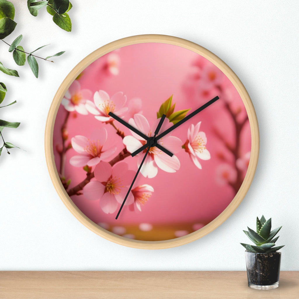 Cherry Blossom Wall Clock — Pink Floral Decorative Clock for Home & Spring Gifts