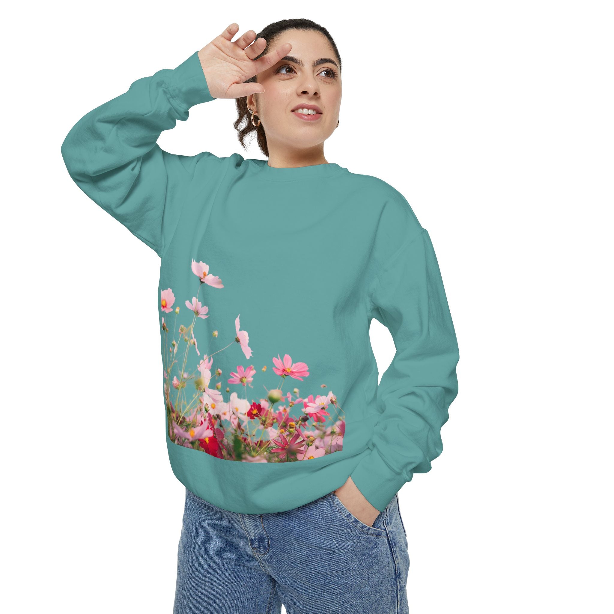 Floral Meadow Sweatshirt — Pink Cosmos Garden Crewneck