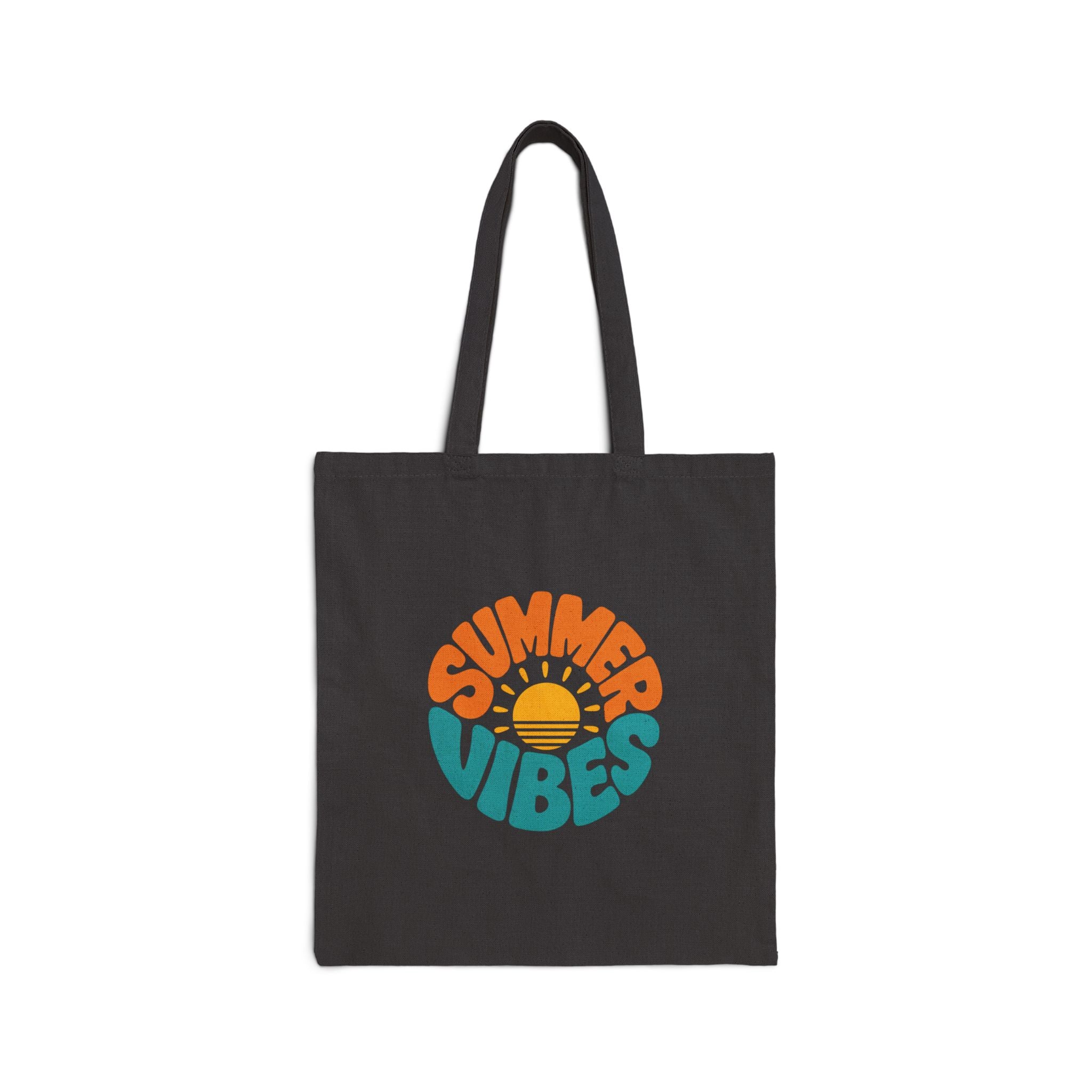 Summer Vibes Tote Bag – Retro Sun Graphic Cotton Canvas Tote