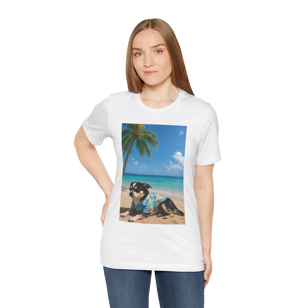 Beach Chihuahua Dog T-Shirt — Hawaiian Shirt Puppy on Tropical Shore