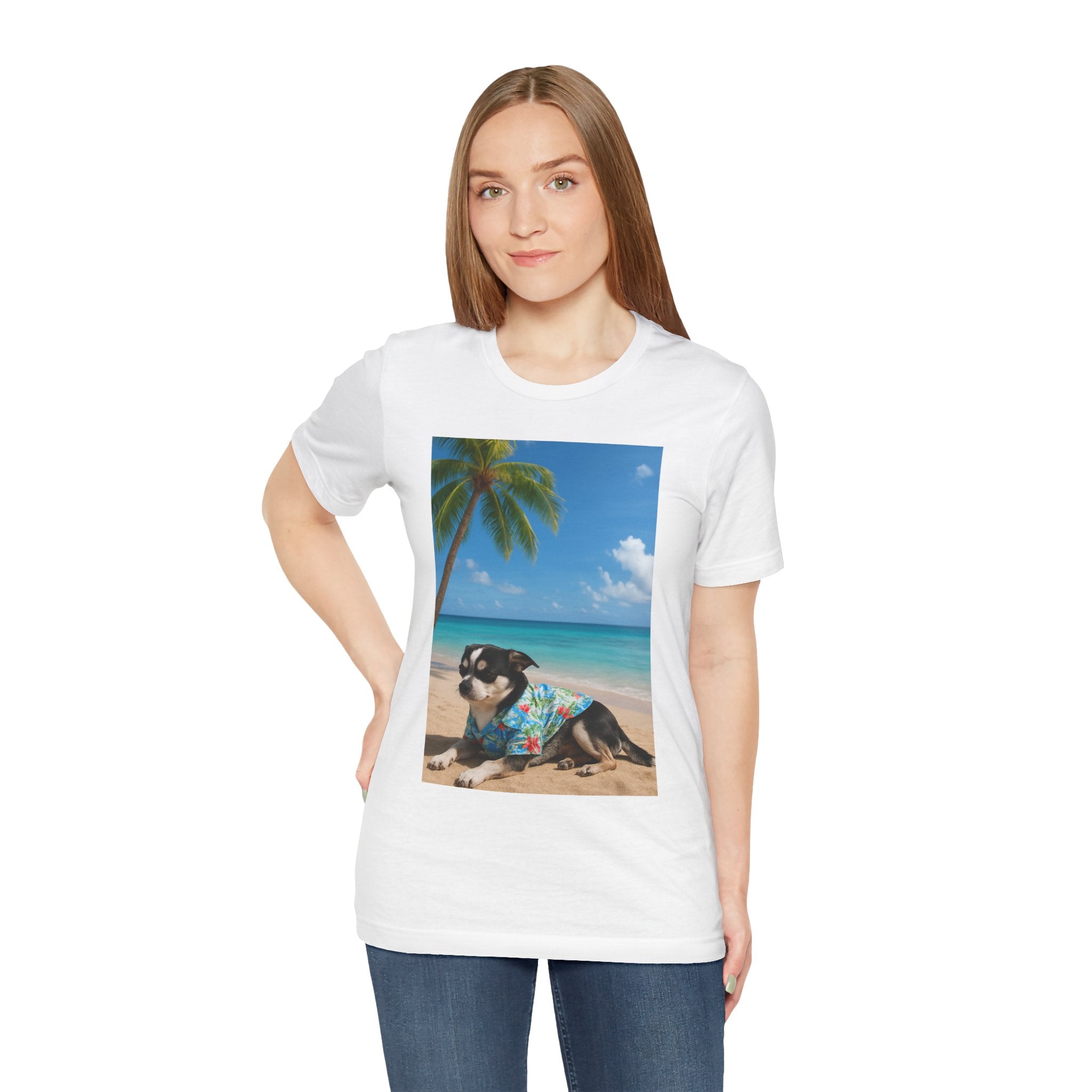 Beach Chihuahua Dog T-Shirt — Hawaiian Shirt Puppy on Tropical Shore