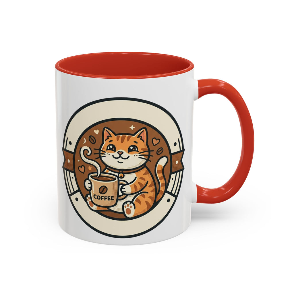 Cat Coffee Mug — Cute Orange Kitty Holding ‘Coffee’ Accent Ceramic Mug (11/15 oz)