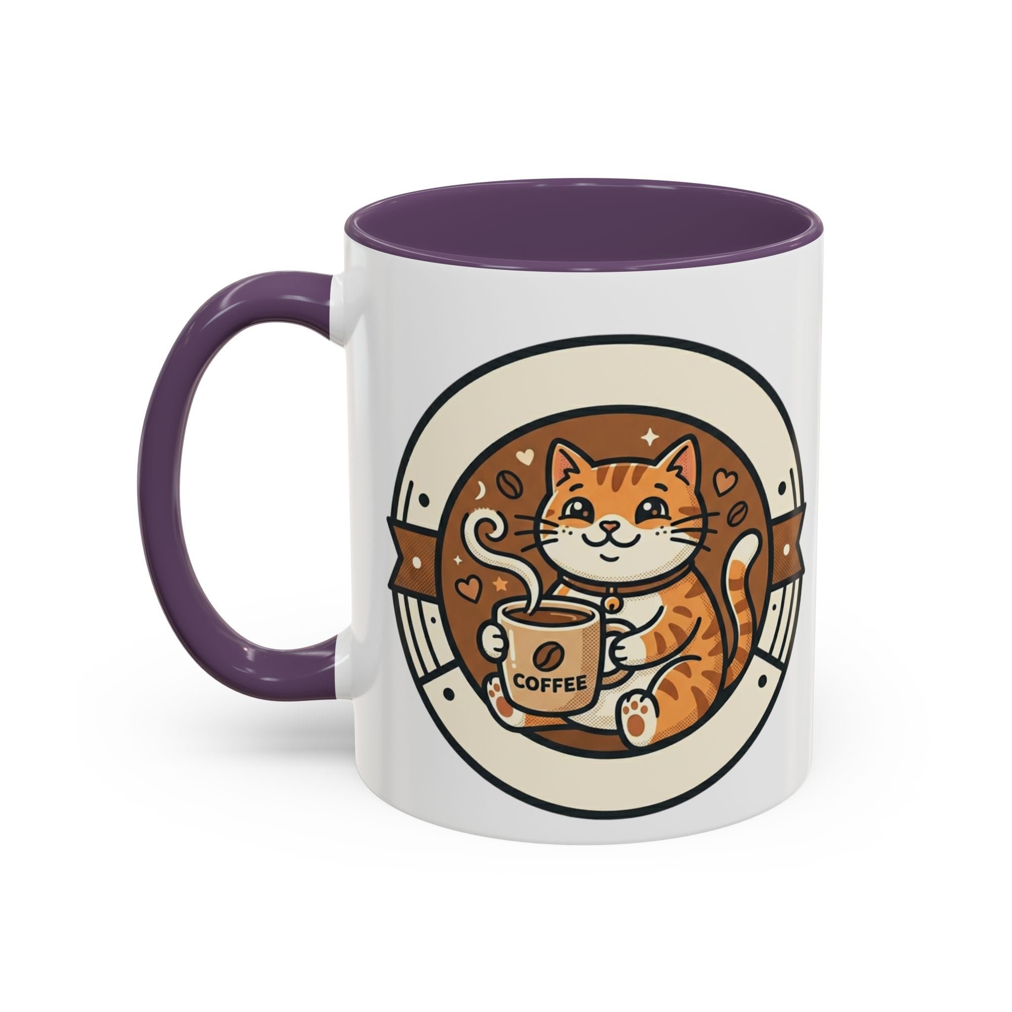 Cat Coffee Mug — Cute Orange Kitty Holding ‘Coffee’ Accent Ceramic Mug (11/15 oz)