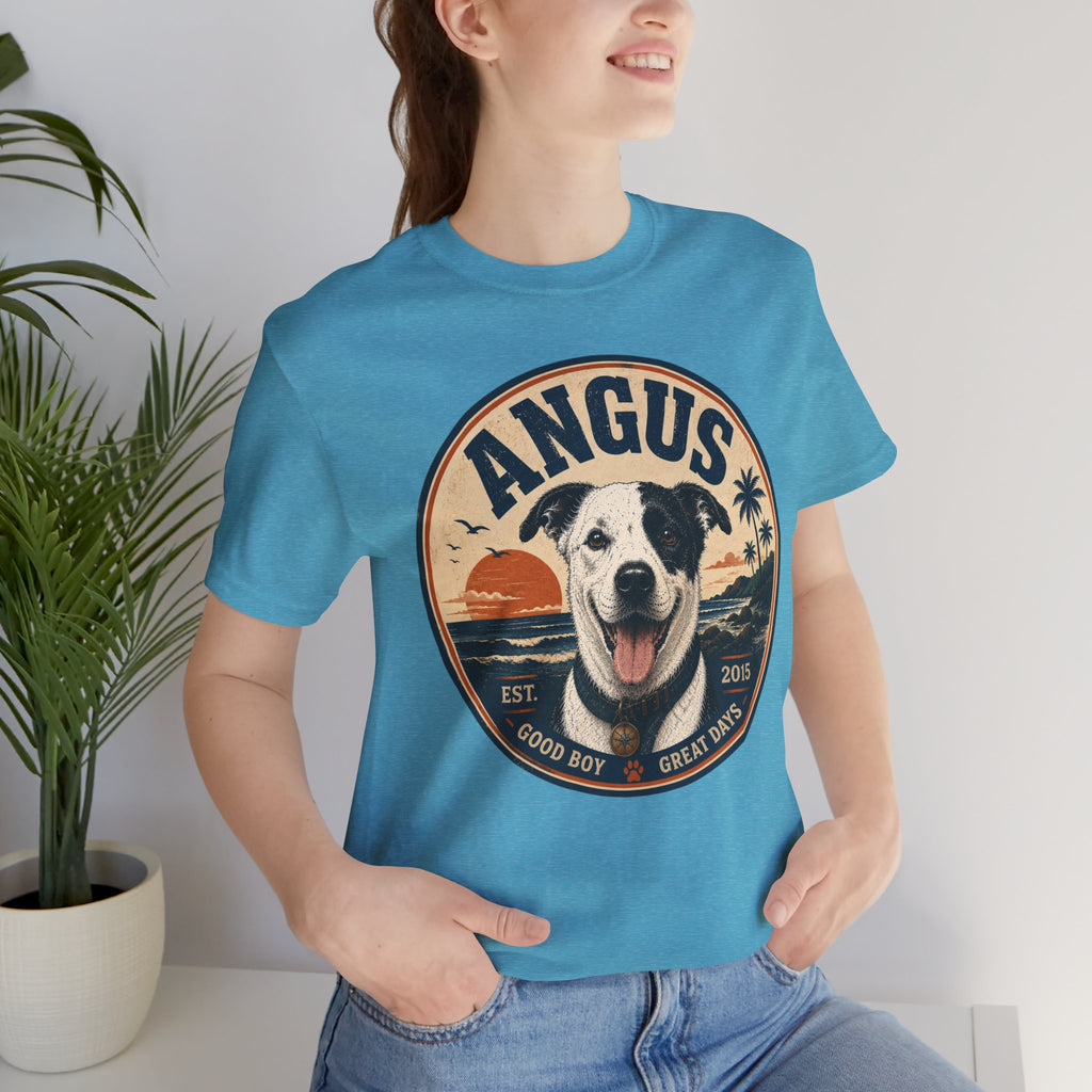 Angus Dog Tee — Retro Beach Portrait T-Shirt