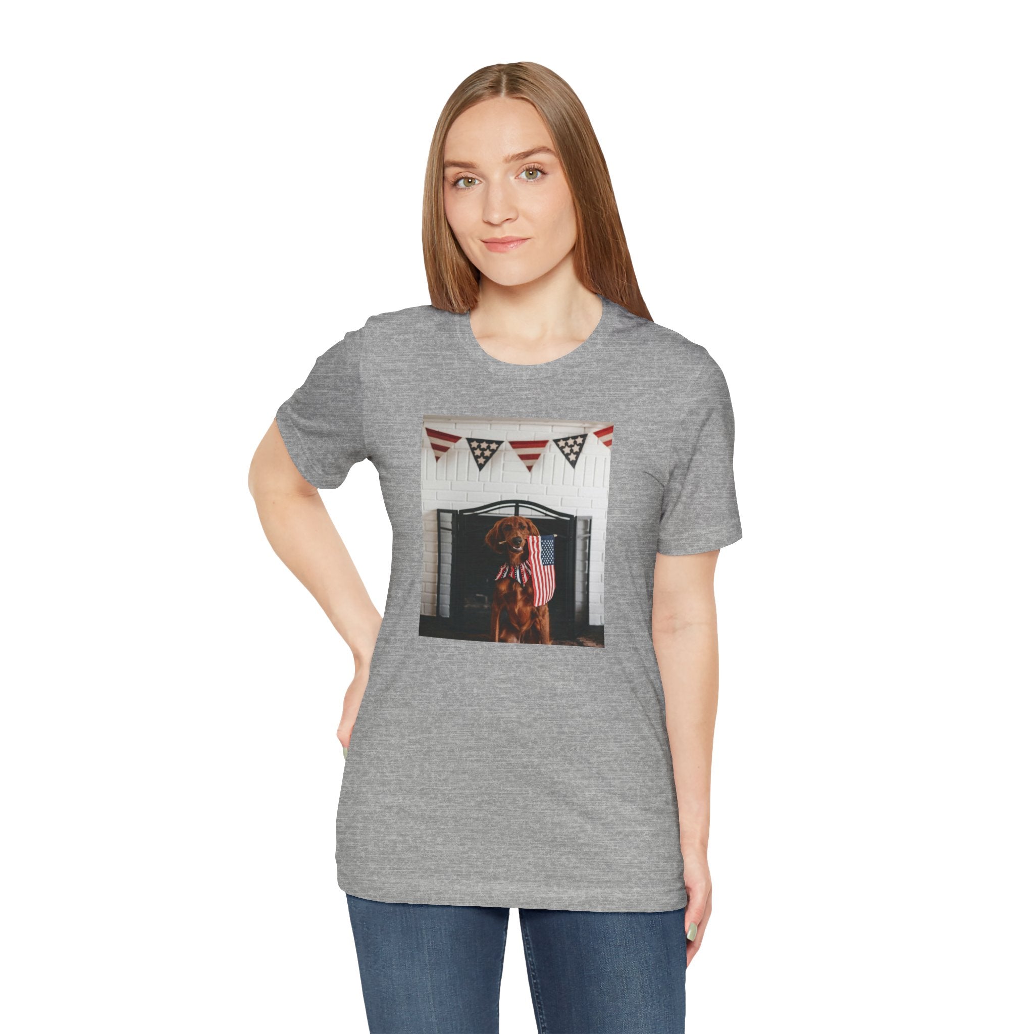 Patriotic Dog T-Shirt - Photo Print with American Flag Bunting