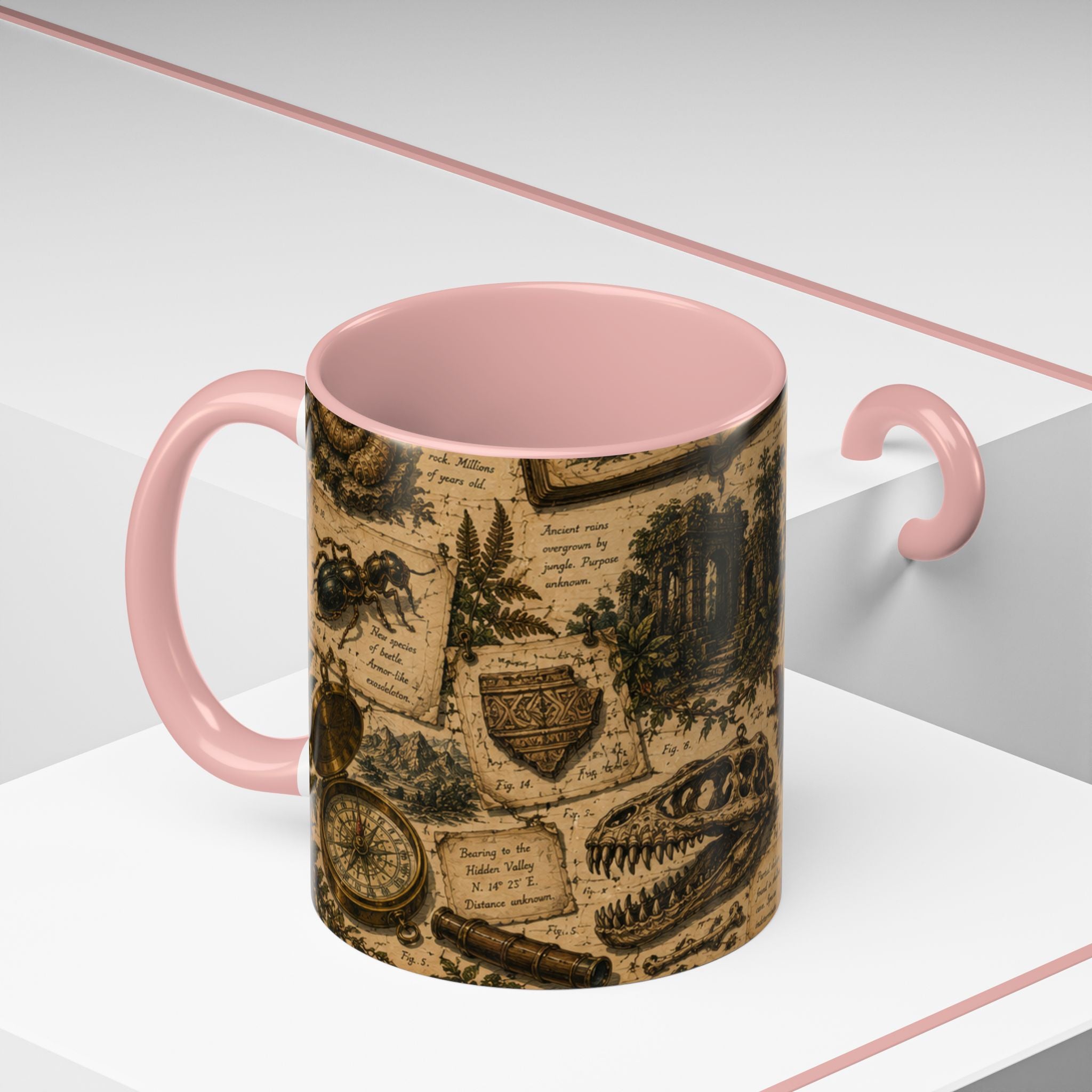 Vintage Natural History Coffee Mug — Botanical & Fossil Illustration Accent Mug