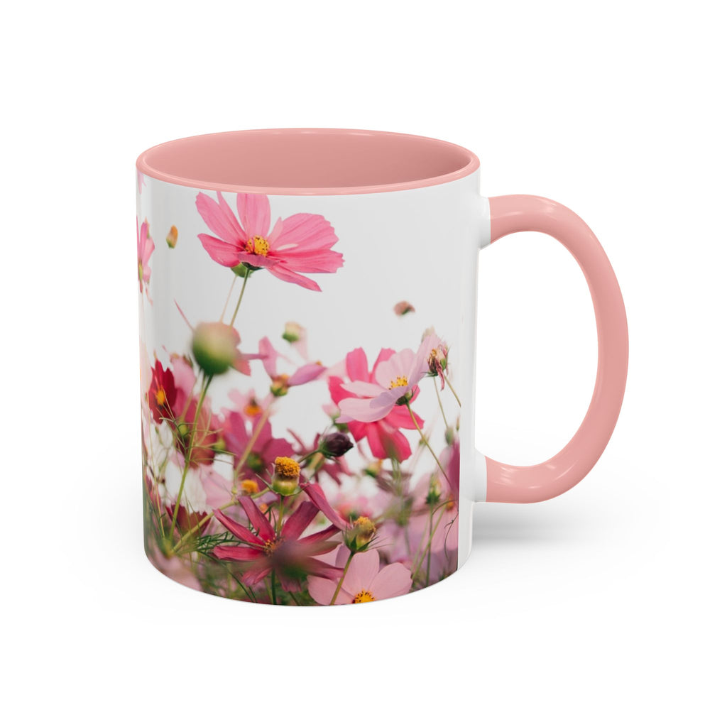 Floral Cosmos Accent Coffee Mug — Pink Wildflower Tea & Coffee Cup (11/15oz)
