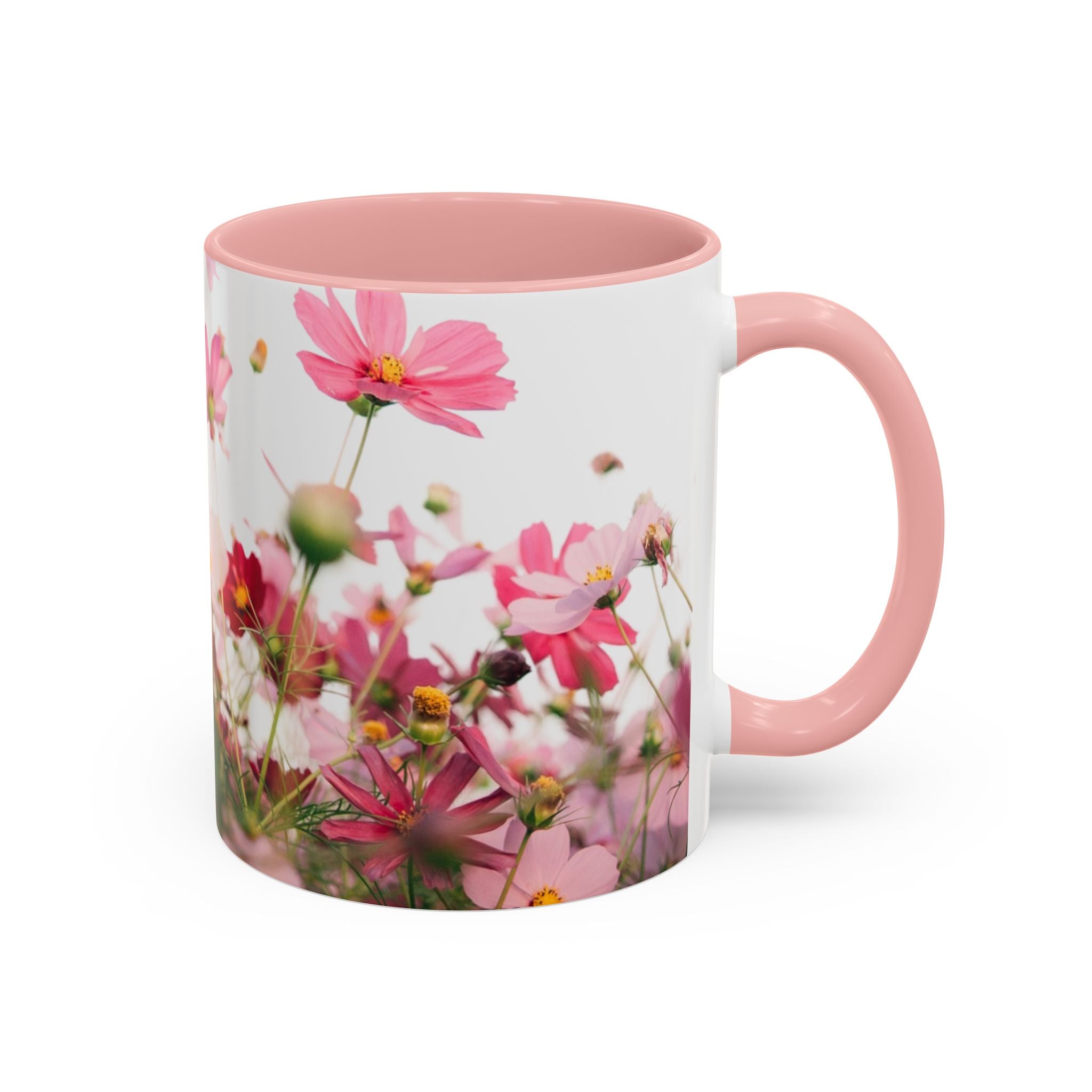 Floral Cosmos Accent Coffee Mug — Pink Wildflower Tea & Coffee Cup (11/15oz)