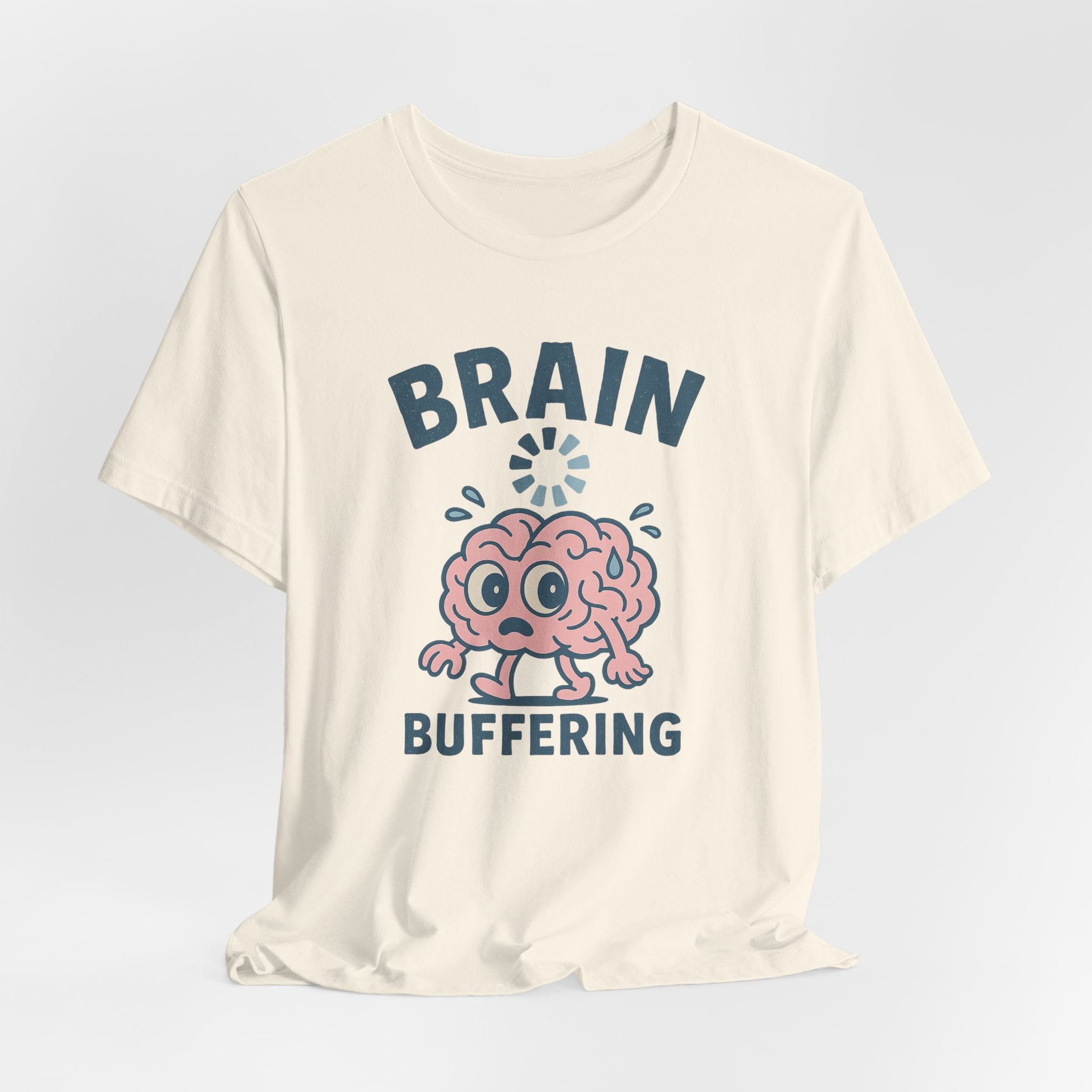 Brain Buffering T‑Shirt — Cute Cartoon Brain Graphic Tee for Neuro Humor